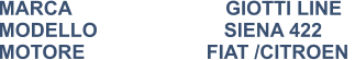 MARCA                            GIOTTI LINE MODELLO                       SIENA 422 MOTORE			FIAT /CITROEN